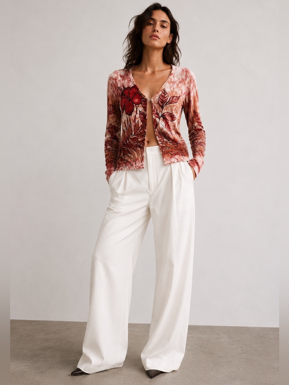 Super Style Women’s Floral Embroidered Tie-Dye Cardigan Size Medium